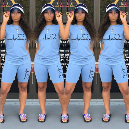 Summer Women Two Piece Set Sportswear T-Shirts and Shorts Ladies Casual O-Neck Pullover Short Sleeve T-Shirt Casual Tracksuit