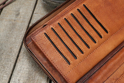 Vintage Genuine leather wallet Men leather long wallet men purse clutch bag male money clips zip around money bag card holder