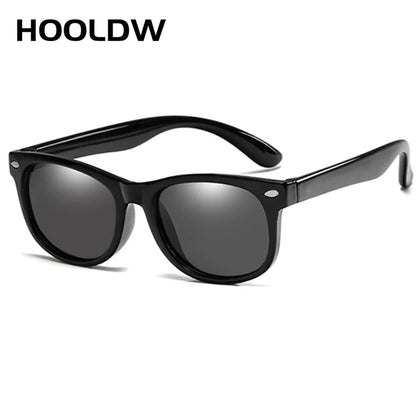 HOOLDW New Kids Sunglasses Children Polarized Sun Glasses Boys Girls Glasses Silicone Flexible Safety Baby Shades UV400 Eyewear bright black
