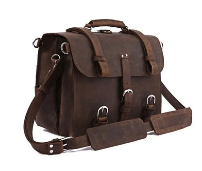 Vintage Crazy Horse Genuine Leather Men Briefcase Business Bag Large Leather Briefcase Male 15.6"Laptop Case Shoulder Bag office