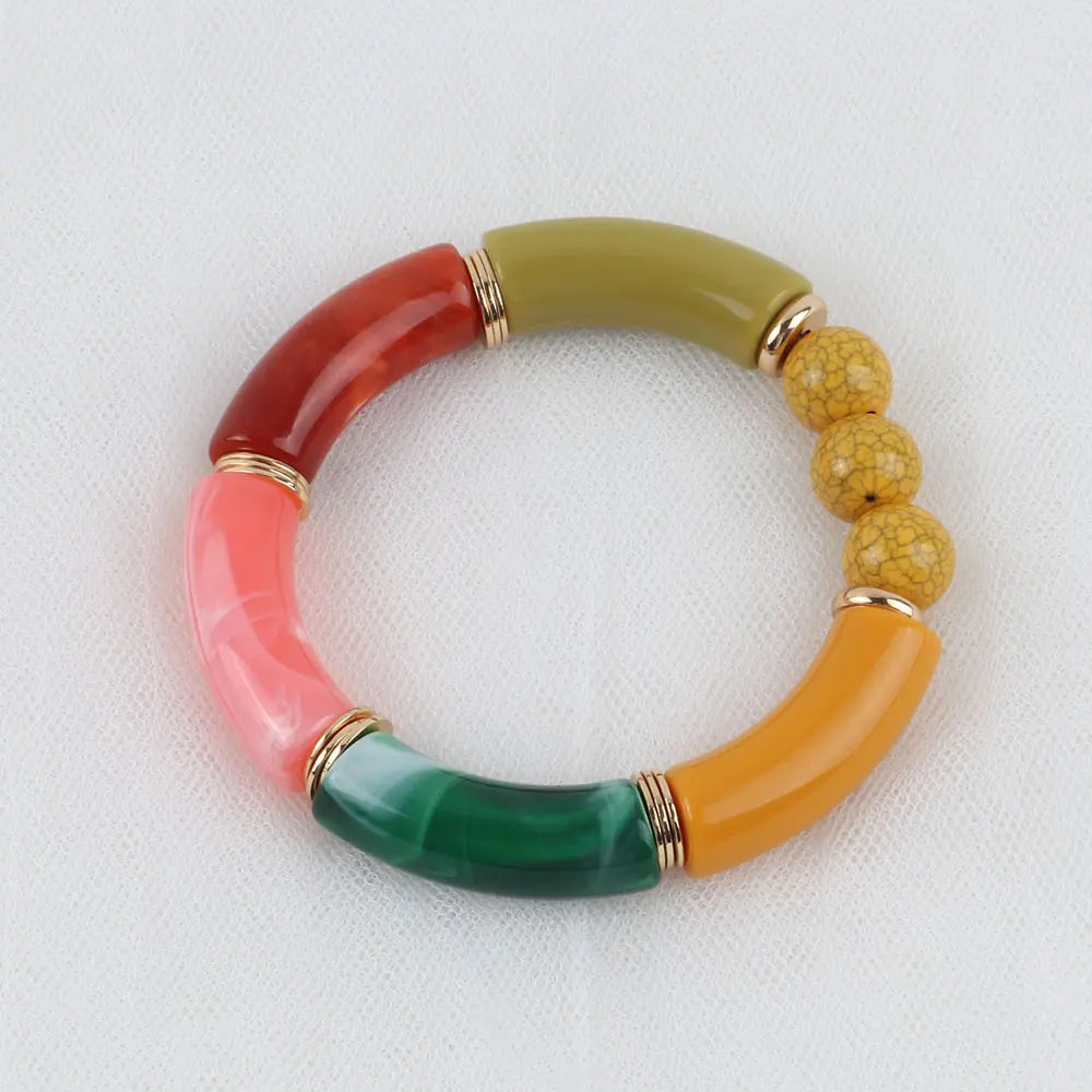 FishSheep Bohemian Transparent Acrylic Foil Bamboo Bracelets for Women Elastic Beads Link Chain Cuff Bracelets & Bangles Jewelry Beads Color D