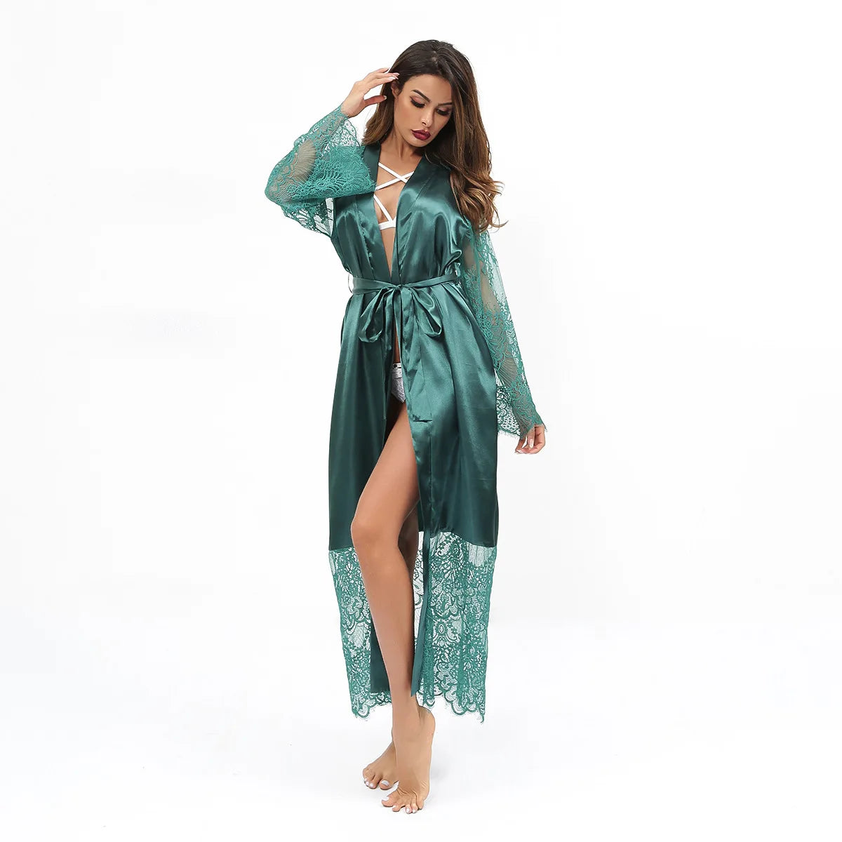 HNMCHIEF Women Pajamas Coat Robe Silky Women Floral Bathrobe Kimono Lace Sleep Robe Long Wedding Bridesmaid Silk Bride Summer