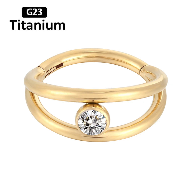 New G23 Titanium Piercing High Quality CZ Nose Ring Earrings 8/10/12mm Body Jewelry 16G ASTM f136 Titanium Nose Septum Piercings Gold Ring 2