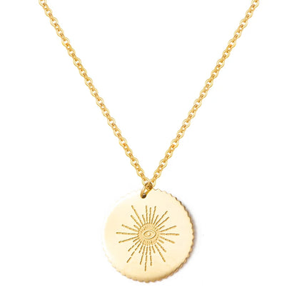 Gold Plated New Women Stainless Steel Necklace Round Disc Pendant With Eyes Pattern Clavicle Necklace Wedding Jewelry Wholesale SN21012809G