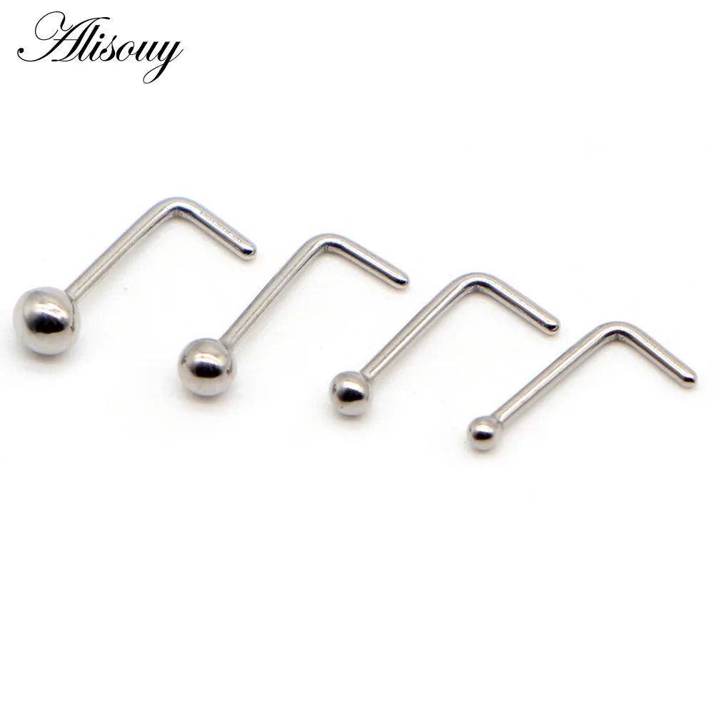 Alisouy 1PC Nose Studs Ball Round Nose Rings L-Shape Gold Color Nostril Stainless Steel Nose Piercing Body Jewelry For Women Badiee Stylez