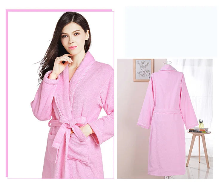 Home Bathrobe 100% Cotton pink Toweling Terry Robe Unisex lovers Soft Bath Robe Men And Women Nightrobe Sleepwear Casual 2024