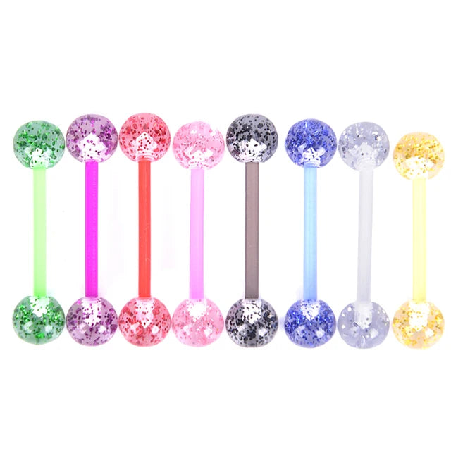 6PCS Stainless Steel Glorious Tongue Ring Bulk 14G Nipple Piercing Bar Lot Glitter Tongue Piercing Set Barbell Piercing Jewelry