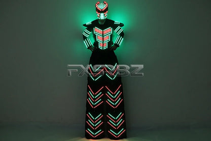 LED Robot Suit Clothes Kryoman Stilts Walker Luminous Costume High Heel Predator LED Robot Costume Laser Helmet Badiee Stylez