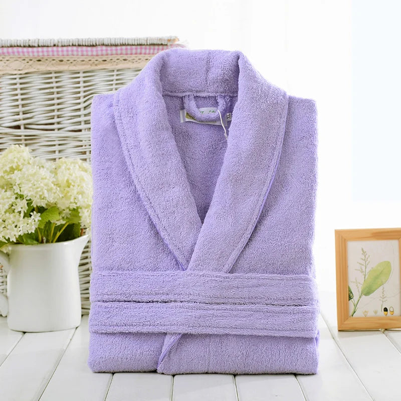 Home Bathrobe 100% Cotton pink Toweling Terry Robe Unisex lovers Soft Bath Robe Men And Women Nightrobe Sleepwear Casual 2024 purple