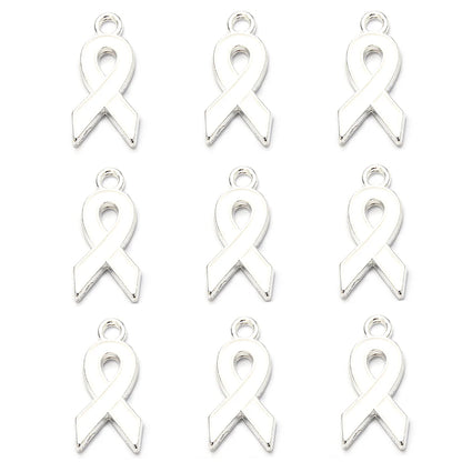 10pcs/lot Breast Cancer Awareness Ribbon Pendant Pink Ribbon Charm Pendants DIY Accessories for Women Jewelry Necklace Bracelet Silver white