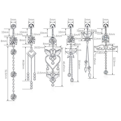 Zircon Crystal Belly Button Ring Dangle Wing Piercing Nombril Ombligo Surgical Steel Barbell Heart Round Navel Stud Body Jewelry