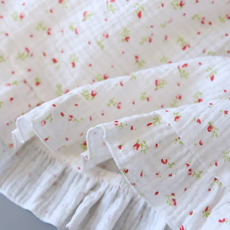 Fdfklak Gauze Cotton Sexy Lingerie Pajamas Set 2 Piece Summer Pyjamas Sleeveless SleepTops And Shorts Sleepwear Suit