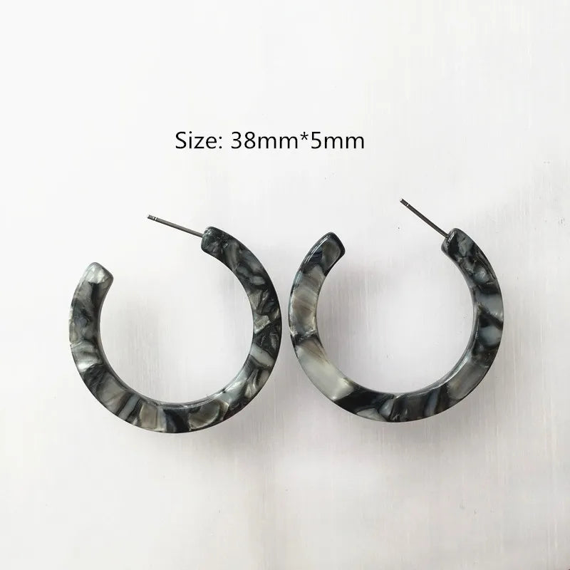 UJBOX 32 Styles Top Quality Acetate Hoop Earrings For Women Leopard Colored Pink Green Yellow Red Blue Acetic Acid Earrings Small size 3