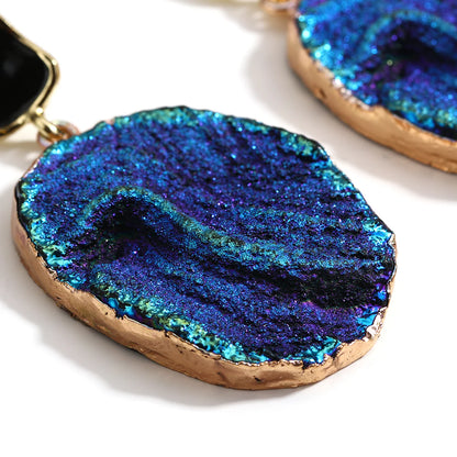 AENSOA Vintage Abstract Simulated Natural Stone Dangle Earrings for Women Van Gogh Painting Star Geometric Volcanic Rock Earring