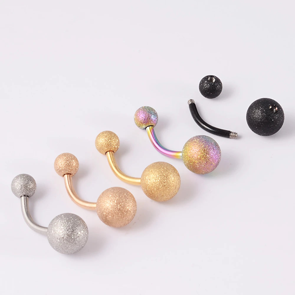 1Piece Surgical Steel Anodized Belly Button Rings Matte Balls Navel Studs Banana  Curved Barbell Body Piercing Jewelry 14g Badiee Stylez
