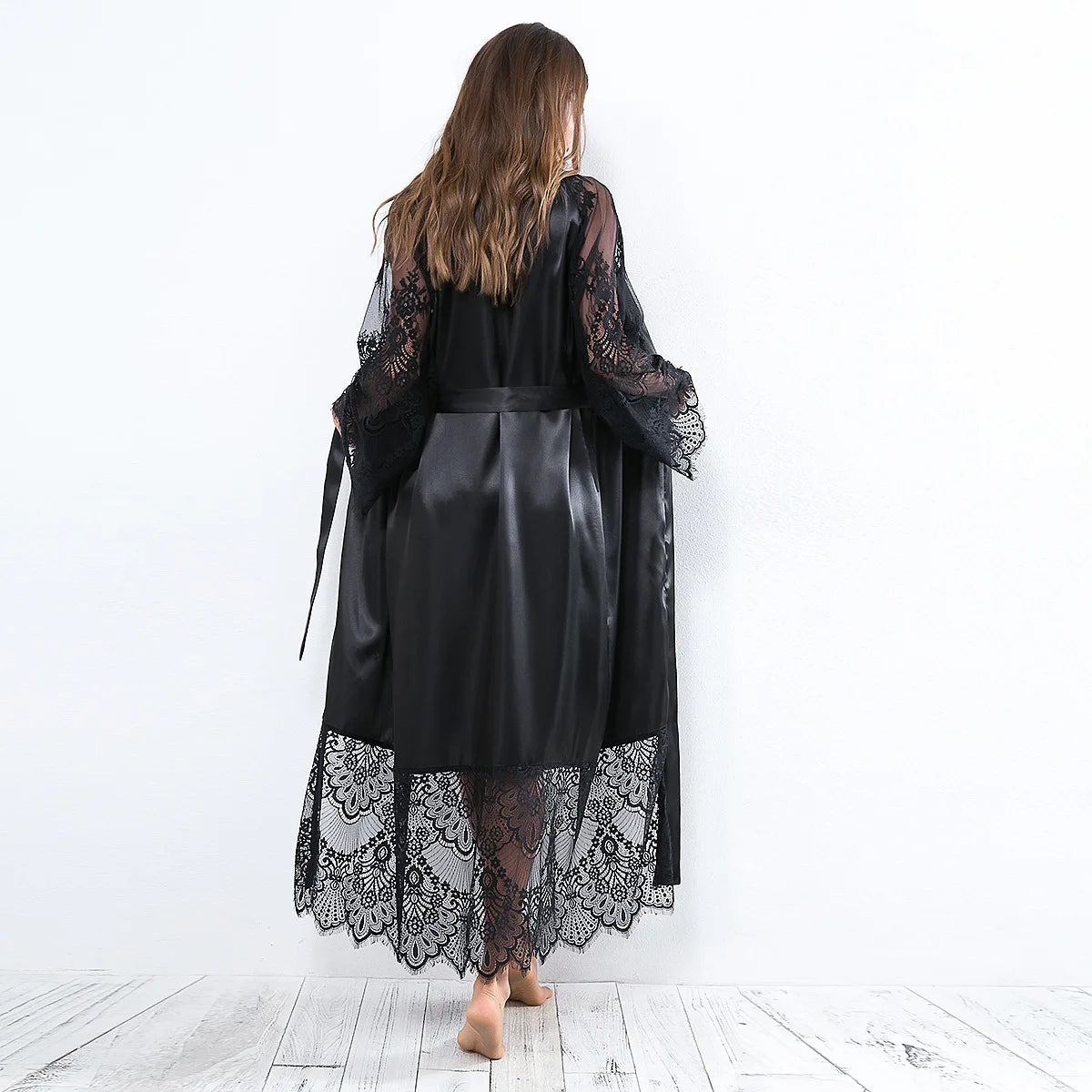 HNMCHIEF Women Pajamas Coat Robe Silky Women Floral Bathrobe Kimono Lace Sleep Robe Long Wedding Bridesmaid Silk Bride Summer