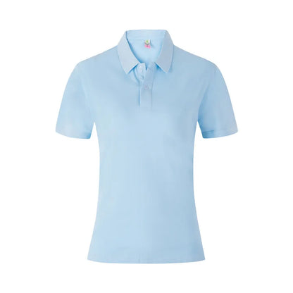 Women's 100% Combed Cotton Pure Cotton Short-sleeved Polo Shirt Custom Printed Embroidery Lgoo Solid Color Breathable Polo Shirt Light blue