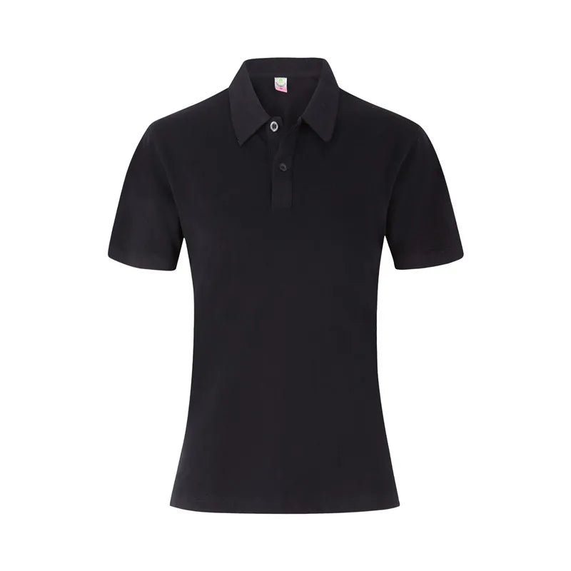 Women's 100% Combed Cotton Pure Cotton Short-sleeved Polo Shirt Custom Printed Embroidery Lgoo Solid Color Breathable Polo Shirt Black