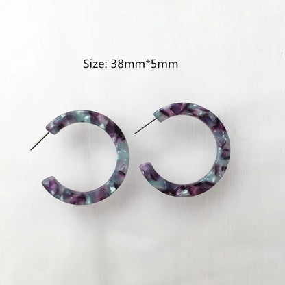 UJBOX 32 Styles Top Quality Acetate Hoop Earrings For Women Leopard Colored Pink Green Yellow Red Blue Acetic Acid Earrings Small size 15