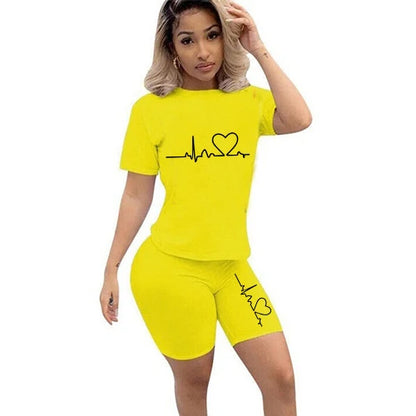 Summer Women Two Piece Set Sportswear T-Shirts and Shorts Ladies Casual O-Neck Pullover Short Sleeve T-Shirt Casual Tracksuit yellow