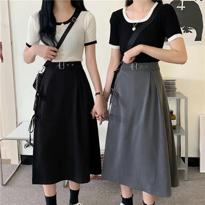 Long Skirt Women Solid Simple All Match High Waist Womens Korean Fashion Females Casual Comfortable Vintage Harajuku Soft