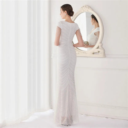 DEERVEADO Elegant V Neck Mermaid Evening Dress Long Luxury Beads Women Evening Party Dresses 2025 New Formal Dress 19085 Badiee Stylez