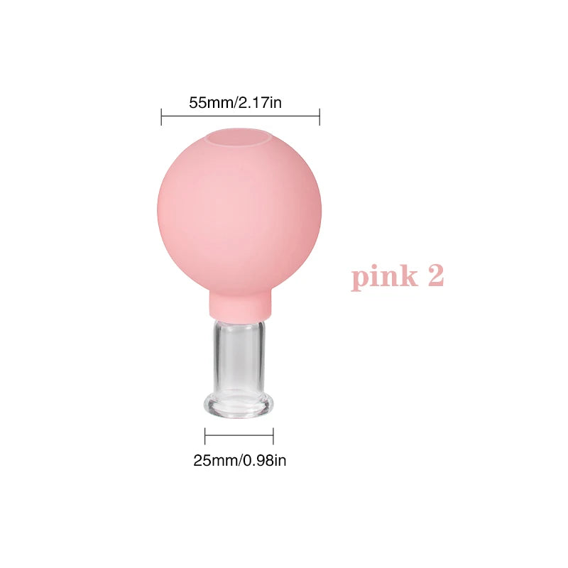 Face Massager Vacuum Cupping Cups Rubber Head Glass Cup Face Skin Care Anti Wrinkle Face Cupping for Beauty Face Care Tool Pink-02