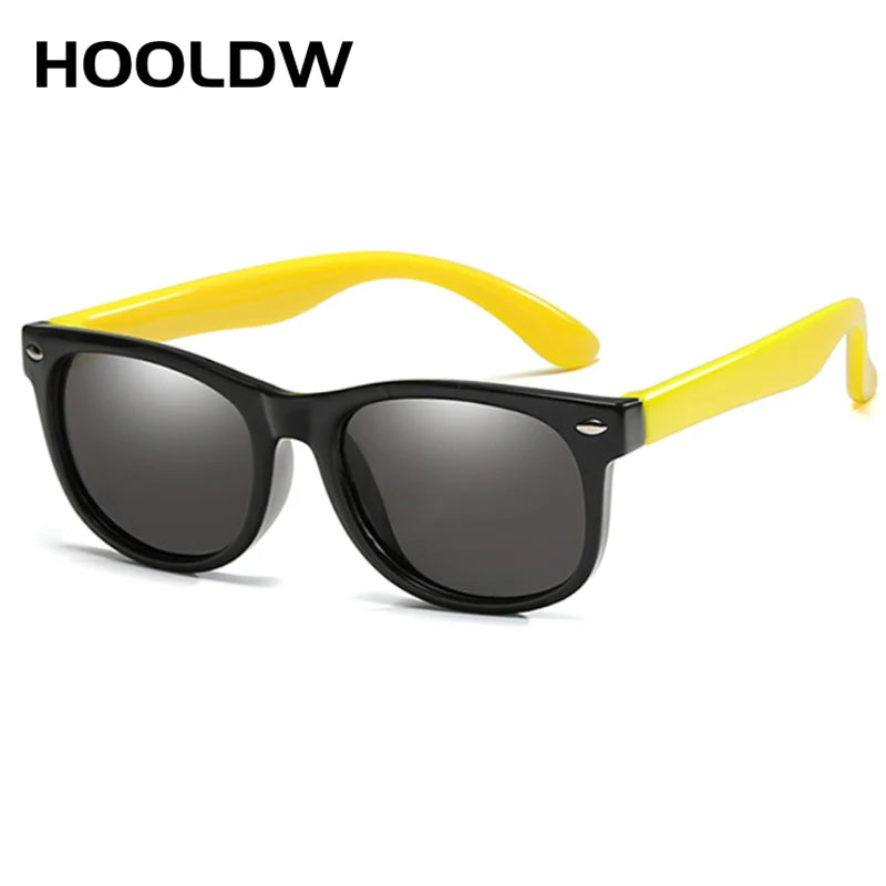 HOOLDW New Kids Sunglasses Children Polarized Sun Glasses Boys Girls Glasses Silicone Flexible Safety Baby Shades UV400 Eyewear black yellow