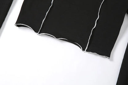 Patchwork Black T-shirts Gothic One Shoulder Sleeve Y2k Crop Tops Ruffles Hem Hip Hop Techwear Women Tees