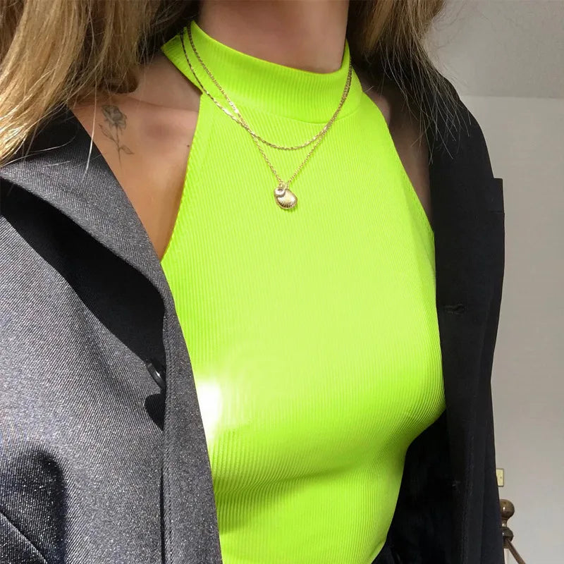 Sexy High Street Bodycon Neon Bodysuits Summer Colorful Sleevelss Backless Ftness Outfit Club Party Jumpsuit Combinaison Femme