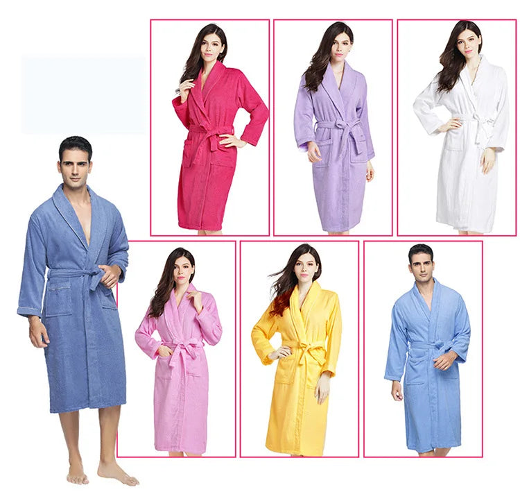 Home Bathrobe 100% Cotton pink Toweling Terry Robe Unisex lovers Soft Bath Robe Men And Women Nightrobe Sleepwear Casual 2024