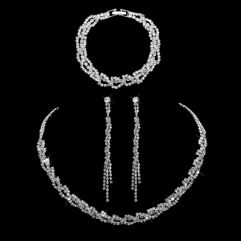 TREAZY Silver Color Rhinestone Crystal Bridal Jewelry Sets for Women Necklace Earrings Bracelet Set Wedding Jewelry Accessories style 7 Clear