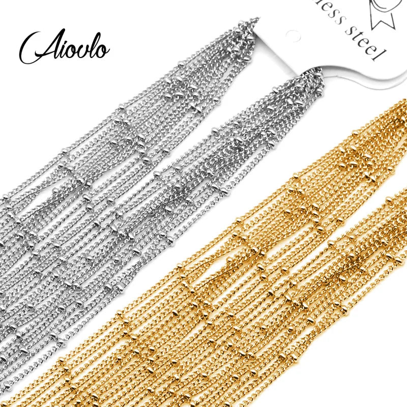 Aiovlo 10pcs/lot Width 1.5mm Stainless Steel Bead Chain Necklace Chains for DIY Jewelry Findings Making Materials Accessories Badiee Stylez
