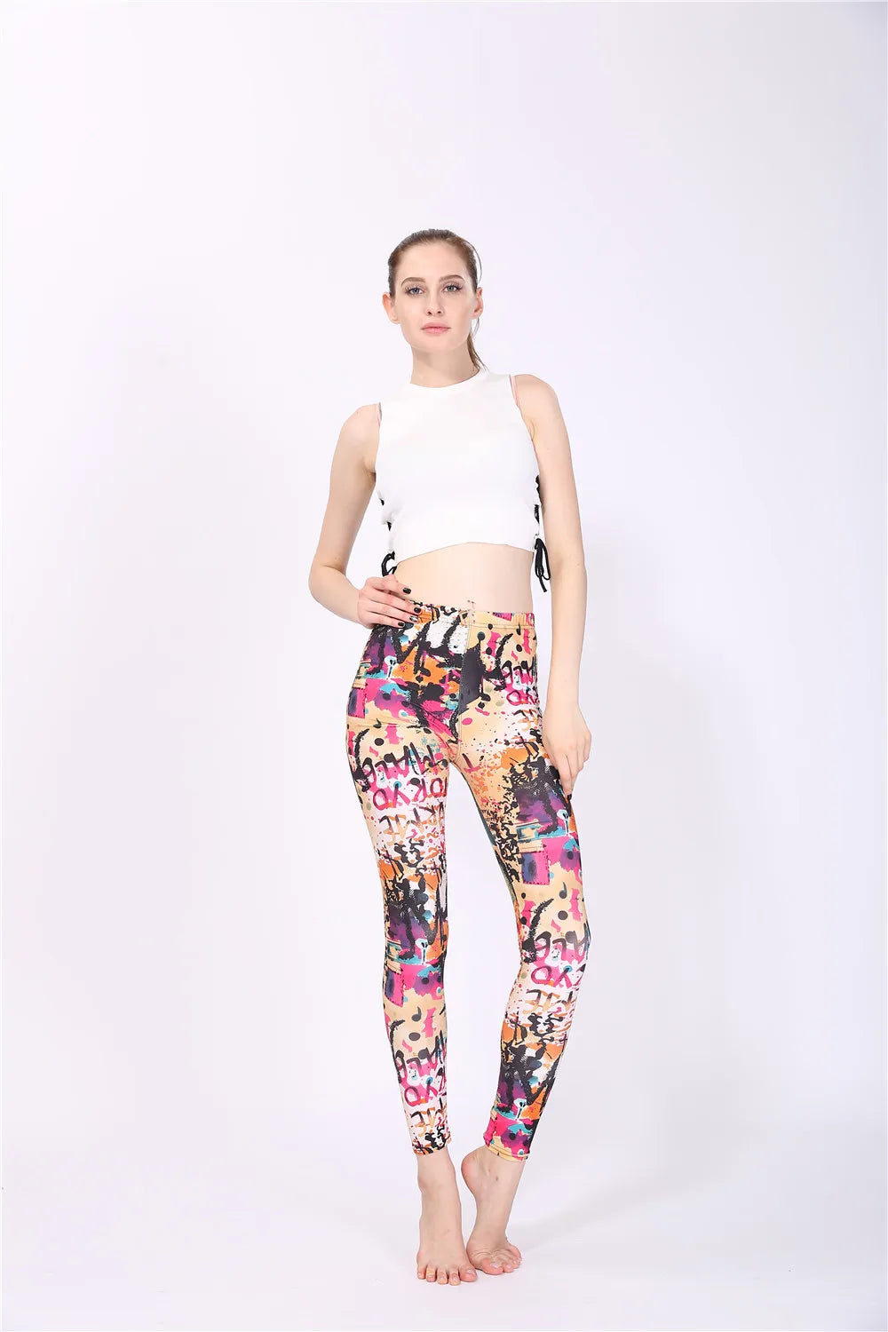 Women Leggings High Waist Cartoon Comic Beauty Print Trousers Soft Female Casual Elastic Pant