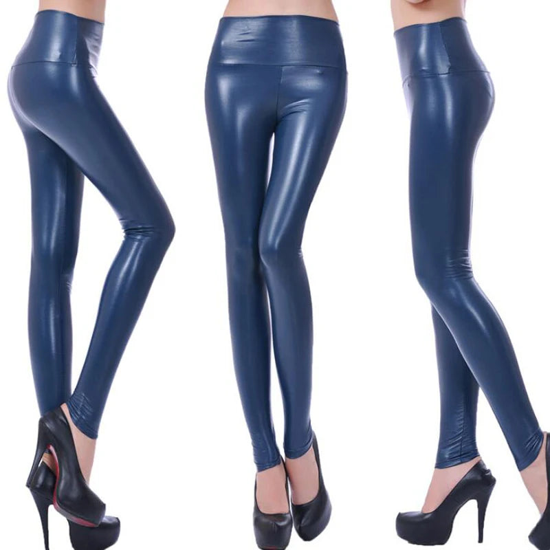 New PU Leather Pants for WOMEN'S Colorful High Waisted Tight Fitting Slimming and Yoga Leggings for External Wear