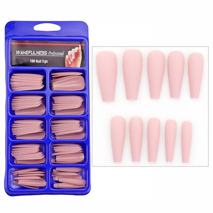 WAKEFULNESS 100Pcs/Set Matte Fake Nail Art Tips Long Ballerina Coffin Nails ABS Full Cover Fasle Nails Tools Manicure 04