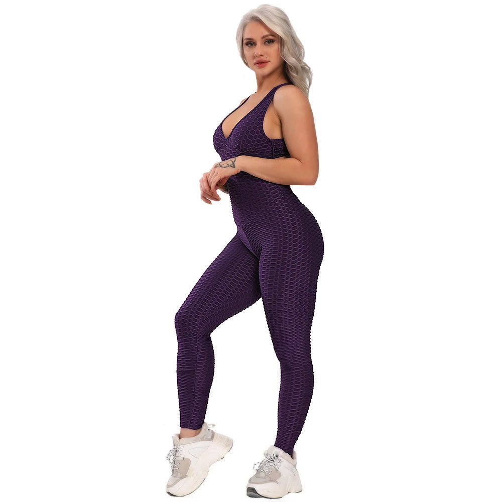 2024 Women's Sports Suit Sleeveless Backless Jumpsuits Costume Quick Dry Gym Bodysuit Tracksuit Fitness Tights Scrunch Leggings Badiee Stylez