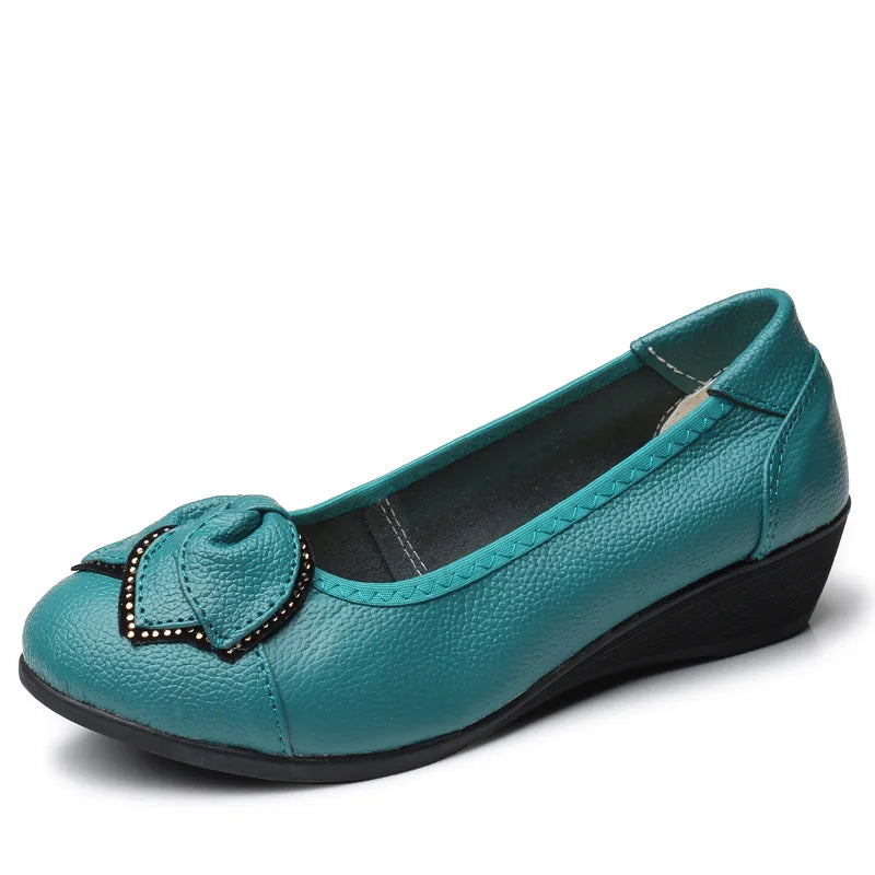 EOFK Women Ballet Flats Genuine Leather Shoes Spring Soft Casual Comfy Ballerina Flat Ladies Shallow Slip On Female Loafers green