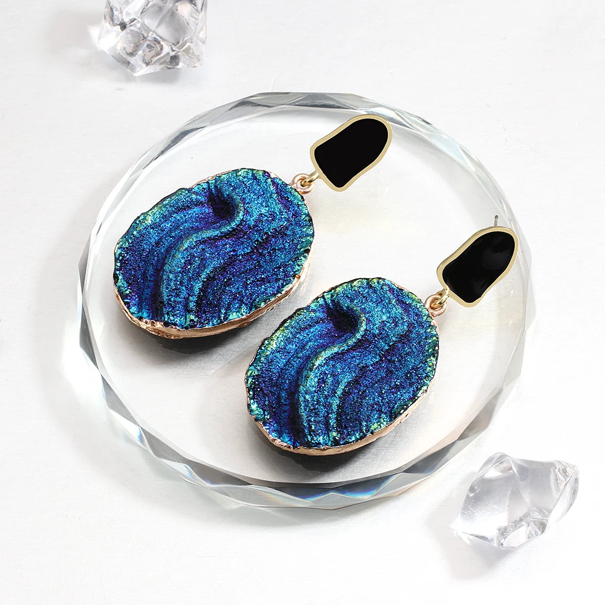 AENSOA Vintage Abstract Simulated Natural Stone Dangle Earrings for Women Van Gogh Painting Star Geometric Volcanic Rock Earring