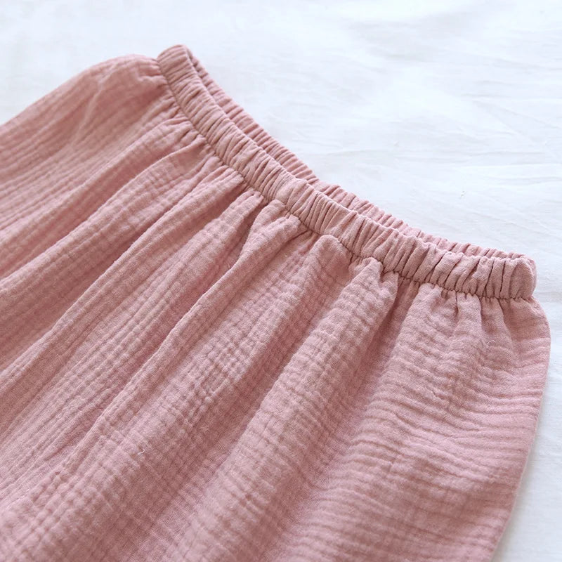 Summer Japanese Couples Pajamas Thin Cotton Gauze Crepe Short Sleeve Shorts Kimono Men and Women Home Clothes 2 Piece Sleepwear