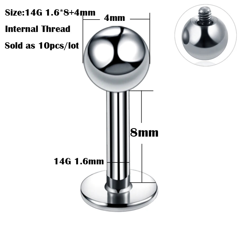 10Pcs/20Pcs/50Pcs G23 Titanium Labret Piercing Internal & External Design Lip Piercing Labret Stud Cartilage Helix Piercing Badiee Stylez