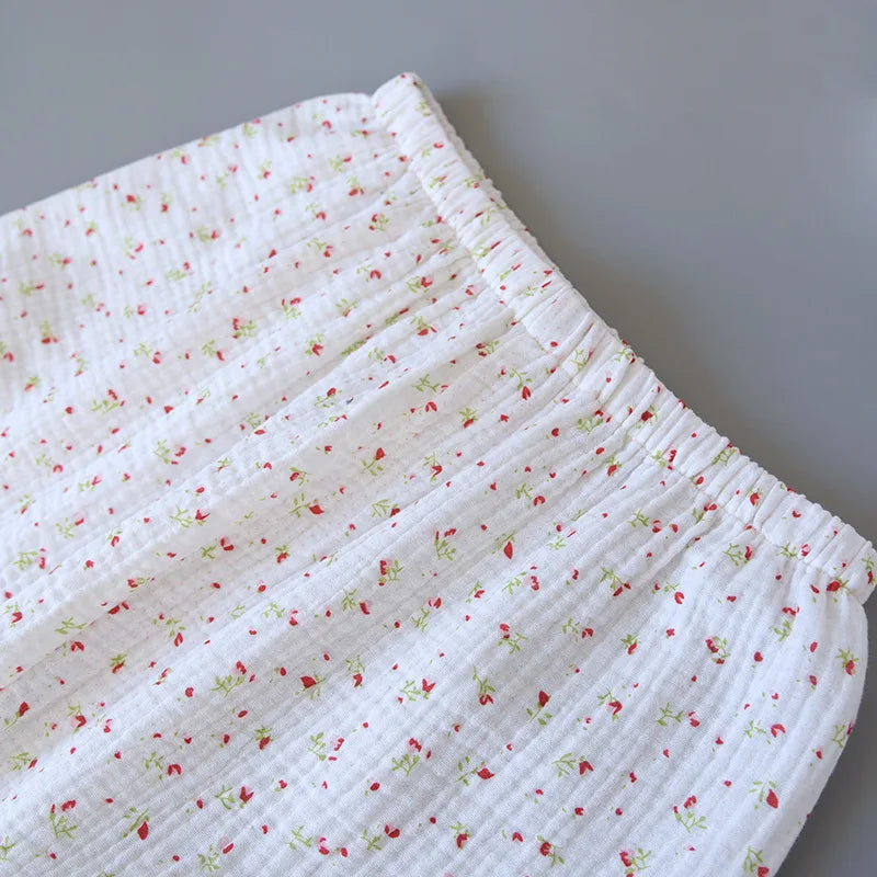 Fdfklak Gauze Cotton Sexy Lingerie Pajamas Set 2 Piece Summer Pyjamas Sleeveless SleepTops And Shorts Sleepwear Suit