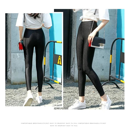 lady summer short pants women solid black shine breathable above knee short capris korean skinny neon pant