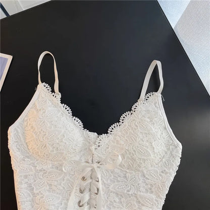 SINGREINY Sexy Lace Strap Crop Tops For Women Fashion Sleeveless Design Corset Bustier Party Top Summer Bralette Short Camisole
