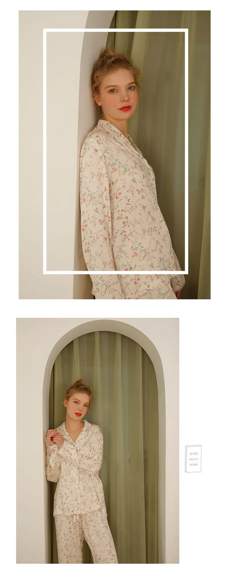 Pre-sale 2024 Spring Satin Pajamas Long Sleeve Viscose Sleepwear Willow Leaf Print Lounge Wear Two Piece Pijama Set Pijama Mujer