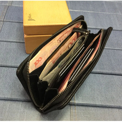 Vintage Genuine leather wallet Men leather long wallet men purse clutch bag male money clips zip around money bag card holder