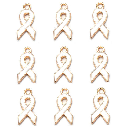 10pcs/lot Breast Cancer Awareness Ribbon Pendant Pink Ribbon Charm Pendants DIY Accessories for Women Jewelry Necklace Bracelet Gold white