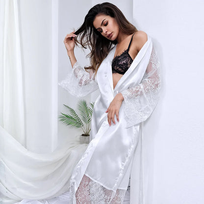 HNMCHIEF Women Pajamas Coat Robe Silky Women Floral Bathrobe Kimono Lace Sleep Robe Long Wedding Bridesmaid Silk Bride Summer