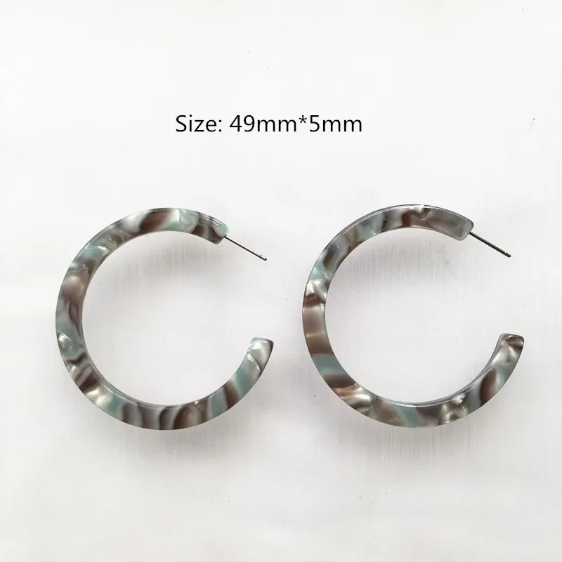 UJBOX 32 Styles Top Quality Acetate Hoop Earrings For Women Leopard Colored Pink Green Yellow Red Blue Acetic Acid Earrings Big size 6