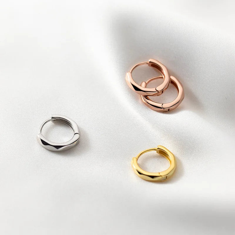 WANTME 925 Sterling Silver Fashion Simple Geometric Huggies Ear Buckle for Women Charm European Party Piercing Hoop Earrings Jew